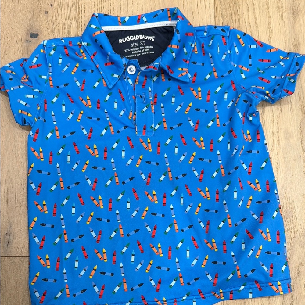 RuggedButts Blue Crayon-Print Polo Shirt for Kids 3T performance